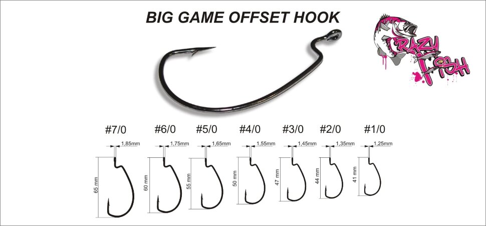 Офсетный крючок Crazy Fish Big Game Offset Hook №7/0 200 шт